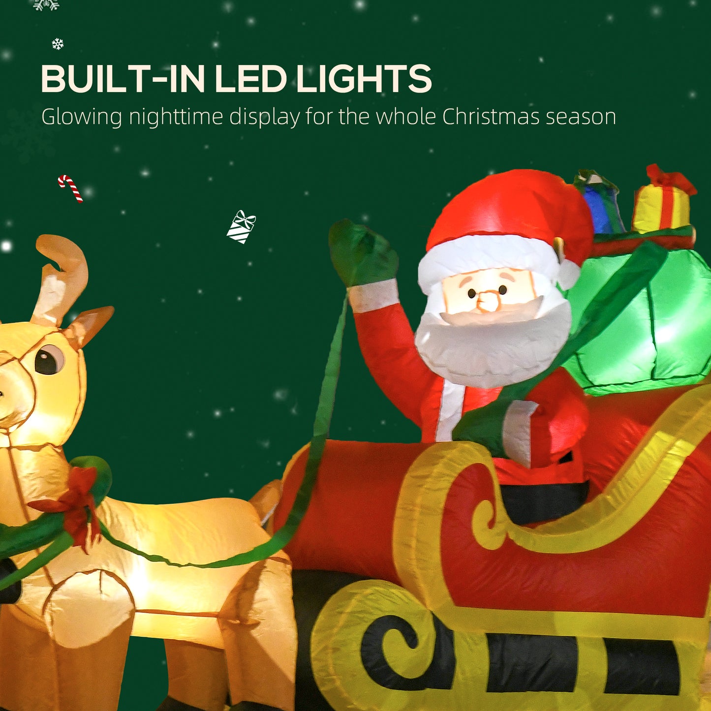 8ft Christmas Inflatables Santa Claus with Sleigh and Reindeer, Outdoor Decoration with LED Lights Display