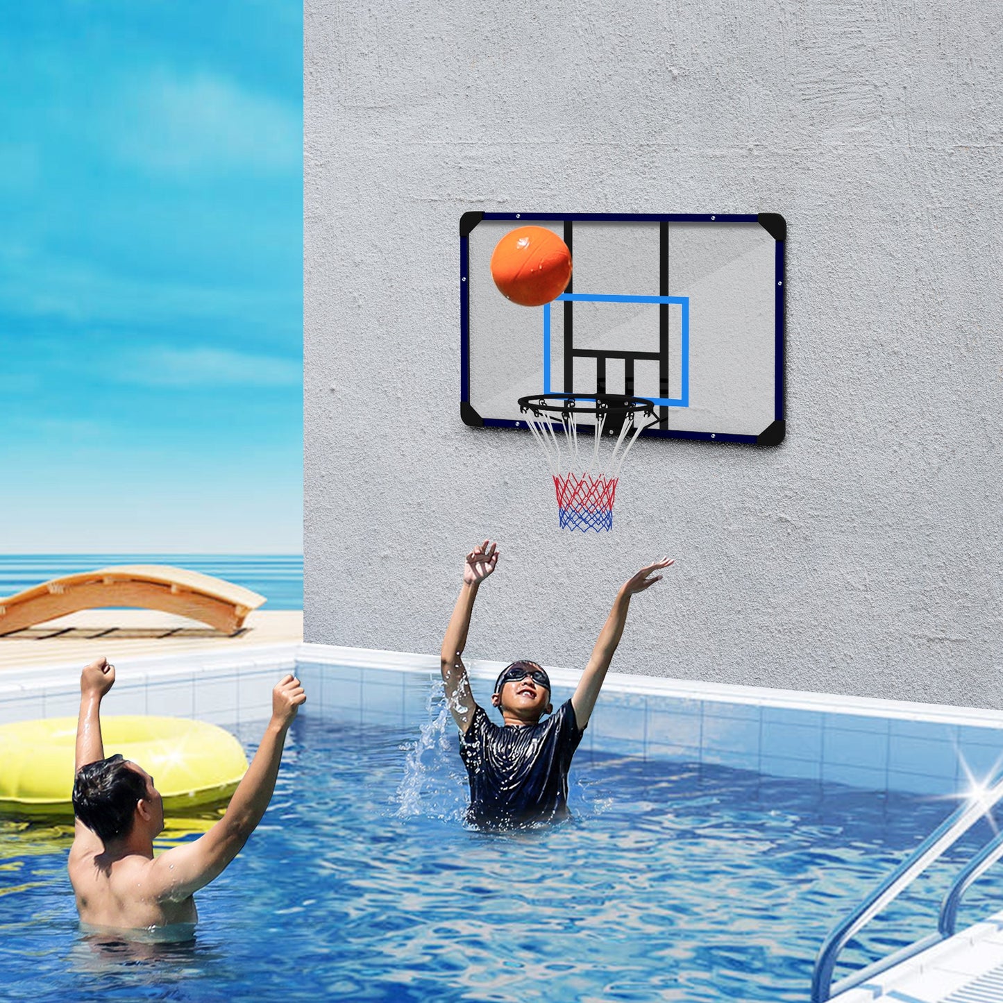 Soozier Wall Mounted Basketball Hoop, Mini Hoop with 45" x 29" Shatter Proof Backboard, Durable Rim and All-Weather Net 