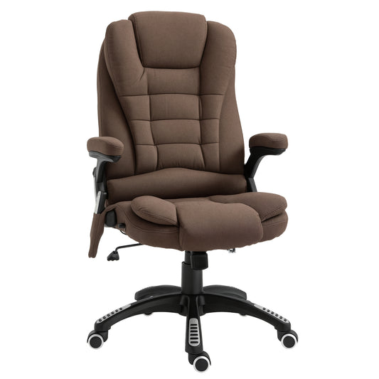 Reclining Massage Office Chair, Executive Office Chair with High Back, Swivel Wheels, Brown