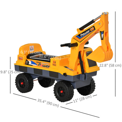 Qaba No Power Ride On Excavator Construction Digger Multi-Functional Truck Toy with 2 in 1 Design Detachable Digging Buc