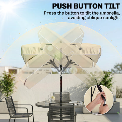 6.5x4ft Rectangle Patio Umbrella Aluminum Tilt Adjustable Garden Parasol Sun Shade Outdoor Canopy Beige