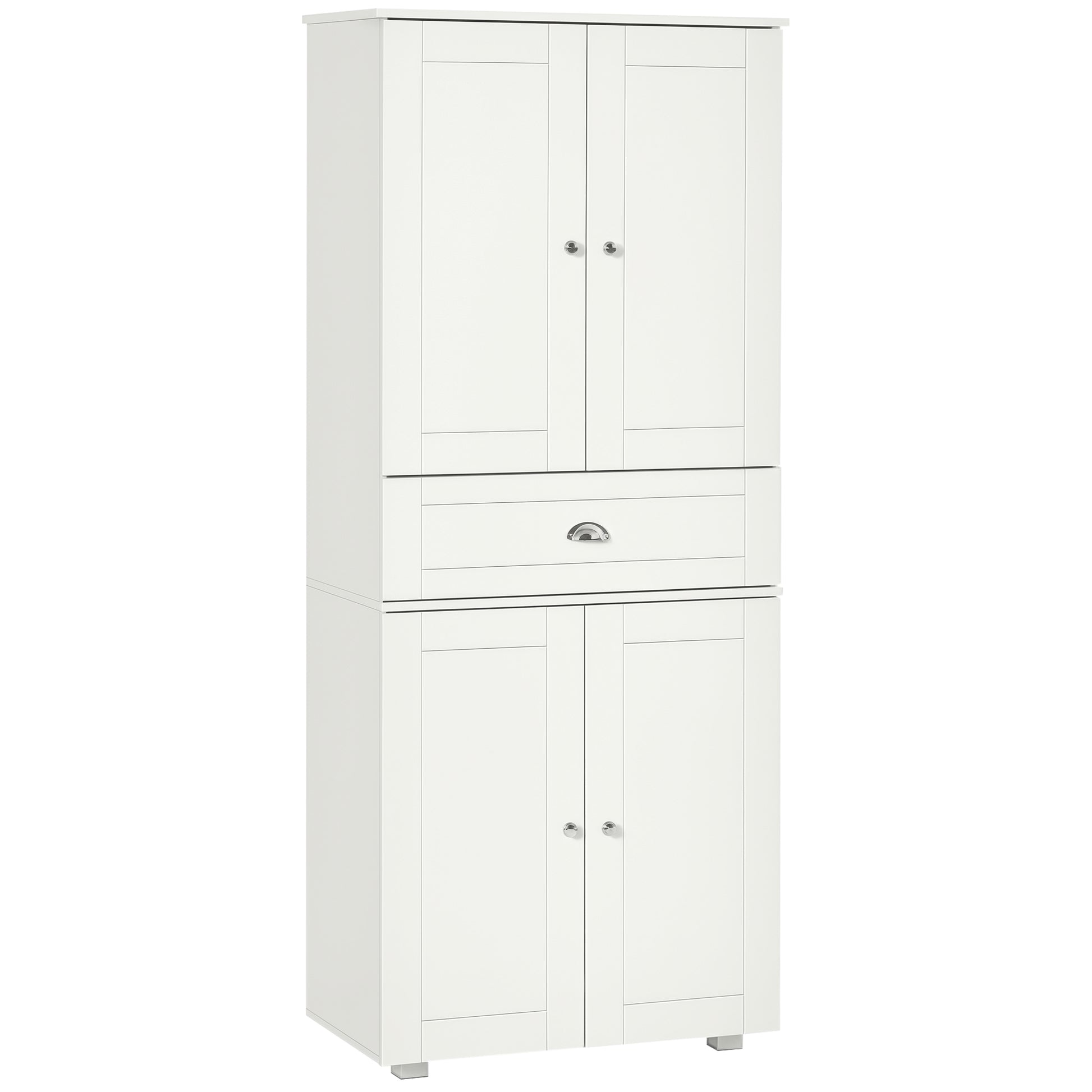 72" Kitchen Pantry Cabinet, Modern Kitchen Pantry Storage Cabinet with 4 Doors and 3 Adjustable Shelves, White