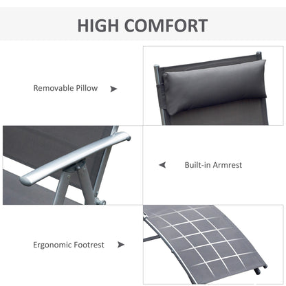 Heavy-duty Adjustable Folding Reclining Chair Outdoor Sun Lounger Patio Chaise Lounge Garden Beach Gravity Lounge with P