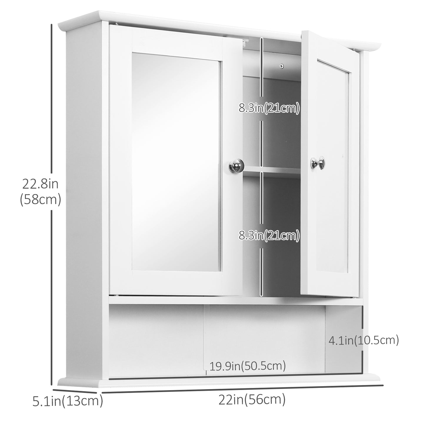 Medicine Cabinet, Wall-Mounted Bathroom Mirror Cabinet with Double Doors, Open Shelf, and Adjustable Shelf, Modern Bathr