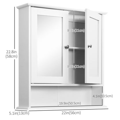 Medicine Cabinet, Wall-Mounted Bathroom Mirror Cabinet with Double Doors, Open Shelf, and Adjustable Shelf, Modern Bathr