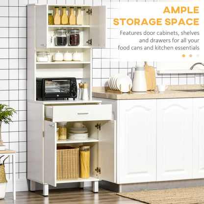 71"H Freestanding Kitchen Pantry, Buffet Cabinet with Hutch, Storage Cabinet with Drawer, Doors and Microwave Stand, Whi