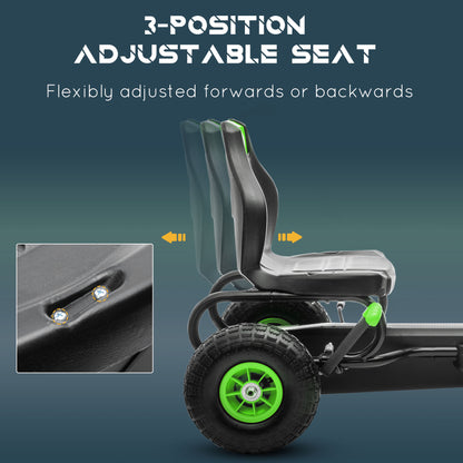 VarietyKart Pedal Go Kart w/ Adjustable Seat, Rubber Wheels Shock Absorb, Green