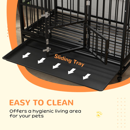 49" Heavy Duty Dog Crate with Removable Tray, Doors, Openable Roof, for Large and Extra Large Dogs, Black