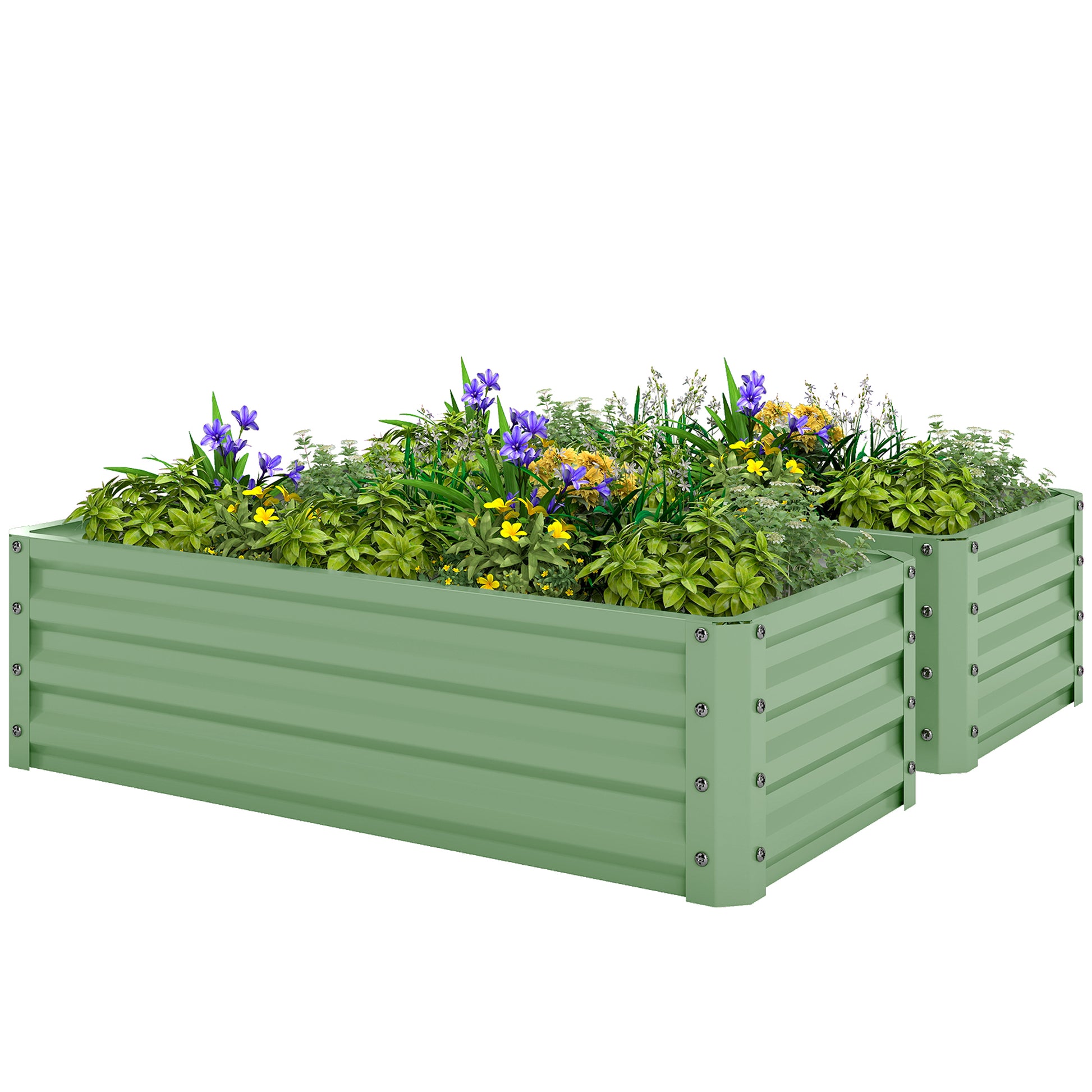 Galvanized Raised Garden Beds, Outdoor Planter Box, Set of 2, for Flowers, Herbs and Vegetables, Light Green