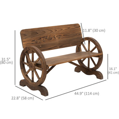 Wooden Wagon Wheel Bench Rustic Design 2 Seater Garden Outdoor Chair High Back Loveseat