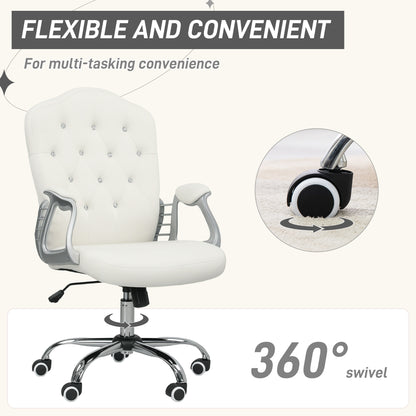Vanity Office Chair, Velvet Computer Desk Chair with Swivel Wheels, Adjustable Height, Tilt Function, Off-White