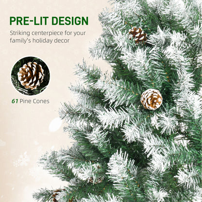 6ft Snow Flocked Artificial Christmas Tree, Unlit Full Fir Tree with Automatic Open, 800 Realistic Branches and 61 Pine 