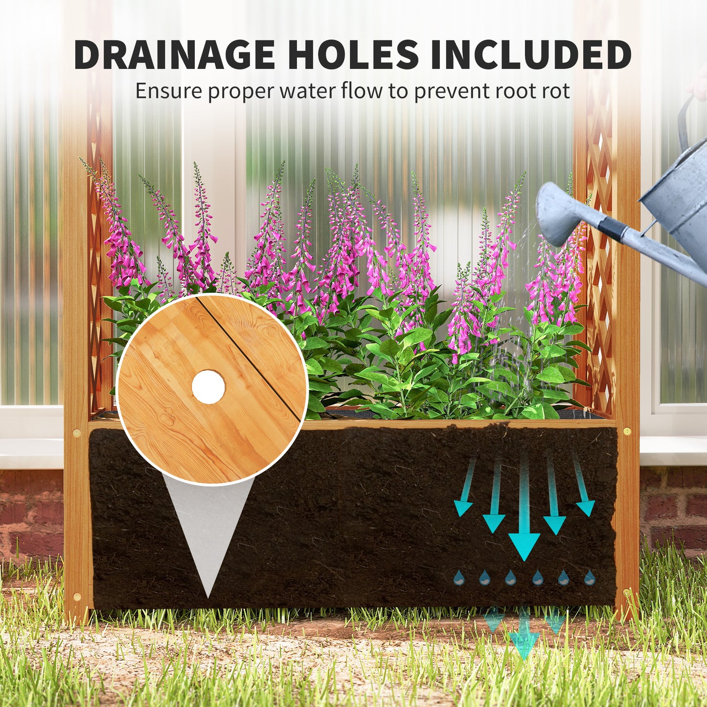 Wooden Raised Garden Bed with Arch Trellis, 33" x 14" x 57" Raised Planter Box with Drainage Holes, Trellis Planter for 