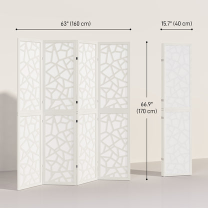 4 Panel Room Divider, 5.6 FT Lightweight Folding Privacy Screen with Geometric Pattern for Living Room, Bedroom, White