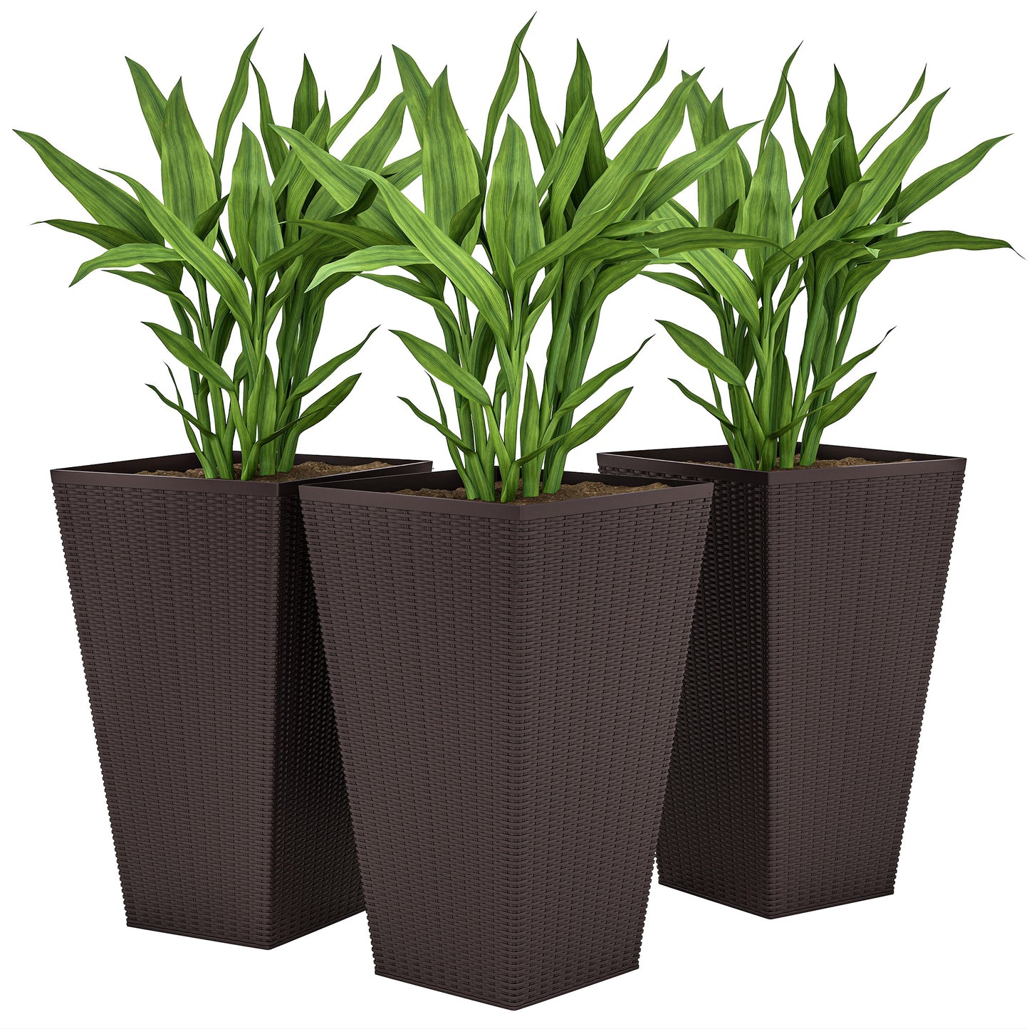 Set of 3 Tall Plant Stand, Outdoor & Indoor Flower Pot Set for Front Door, Entryway, Patio and Deck, Brown