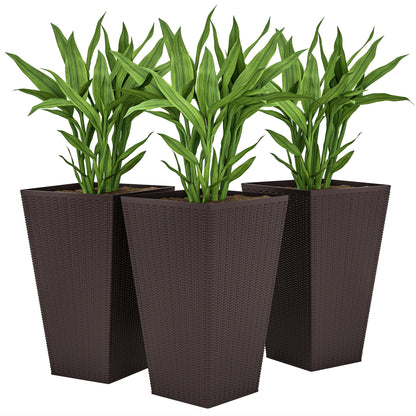 Set of 3 Tall Plant Stand, Outdoor & Indoor Flower Pot Set for Front Door, Entryway, Patio and Deck, Brown