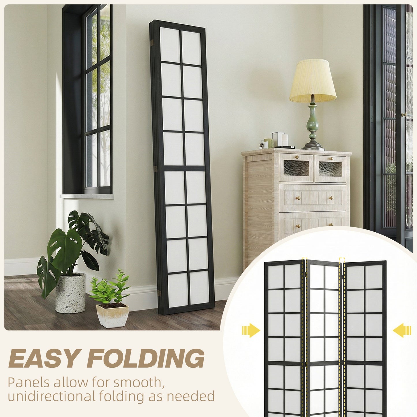 3 Panel Room Divider, 5.6 ft Folding Wall Divider Room Partition for Home Office, Bedroom, Black