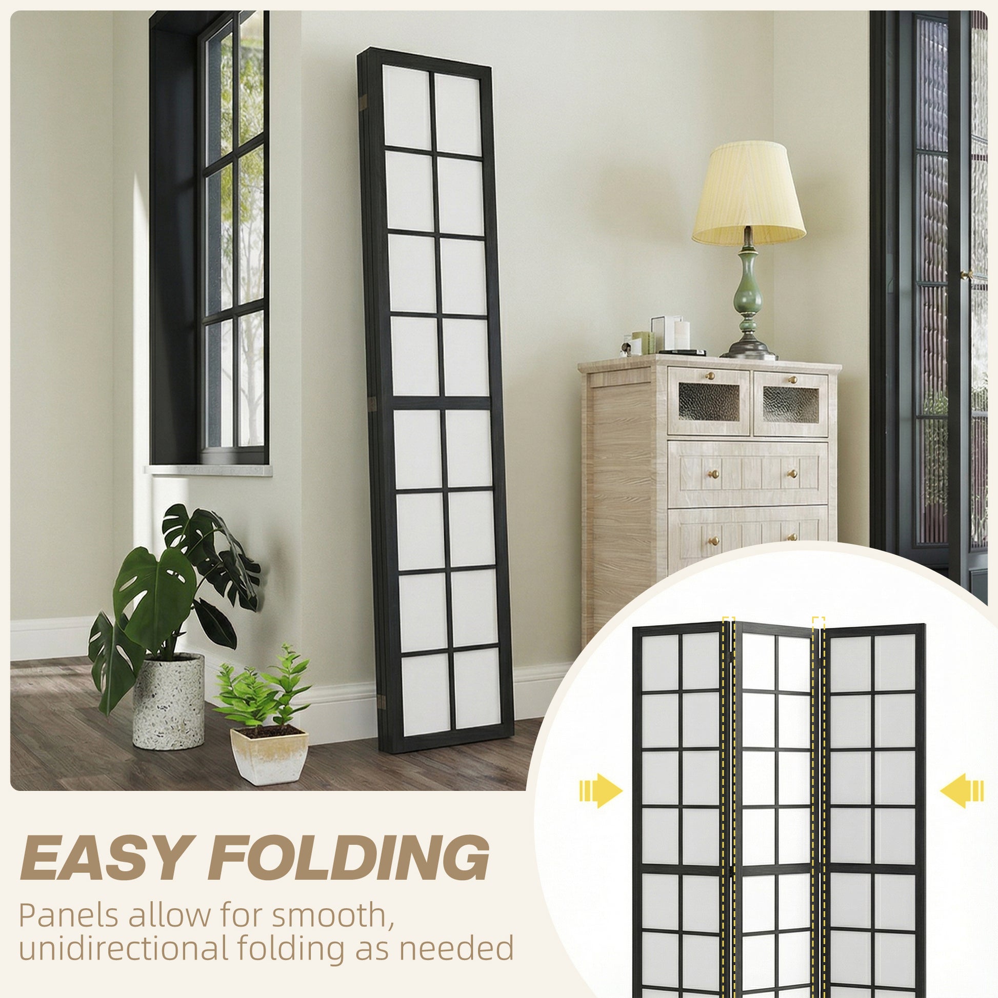 3 Panel Room Divider, 5.6 ft Folding Wall Divider Room Partition for Home Office, Bedroom, Black