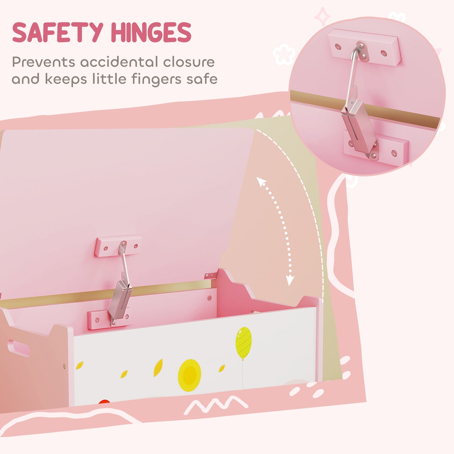 Qaba Kids Storage Chest with Lid, Toy Box Organizer with Safety Hinges for Playroom, Bedroom, Living Room, Pink