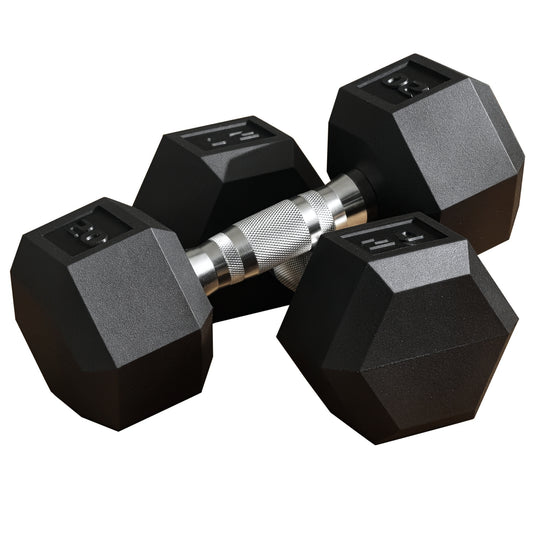 Soozier 2 x 20lbs Rubber Dumbbells Weight Set, Dumbbell Hand Weight for Body Fitness Training for Home Office Gym, Black