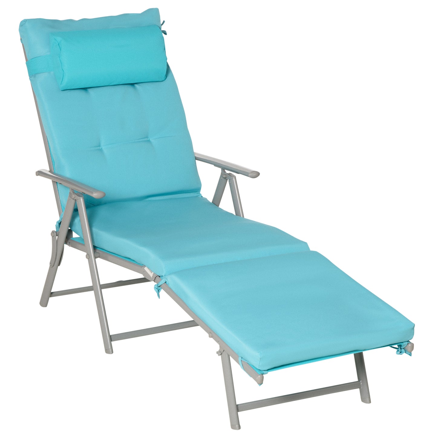 Lounge Chair Outdoor, Folding Patio Chaise Lounger, 360 lbs 7-Position Adjustable Back Outdoor Recliner with Cushion, He
