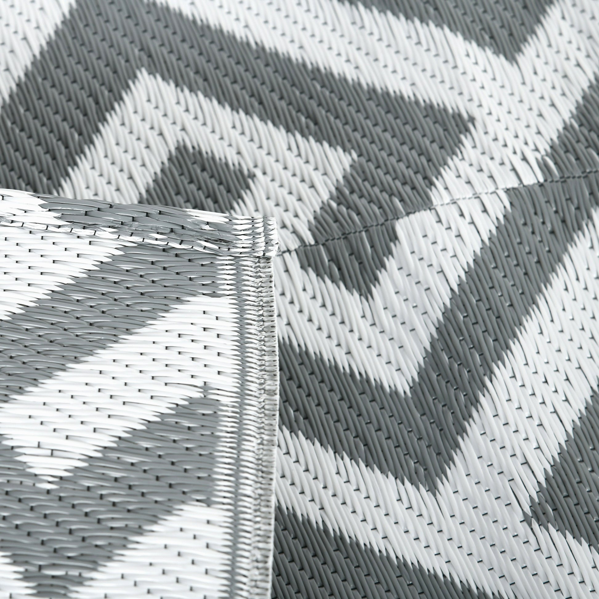 Reversible Outdoor RV Rug, Patio Floor Mat, 5' x 8' Plastic Straw Rug for Backyard, Deck, Beach, Camping, Grey & White