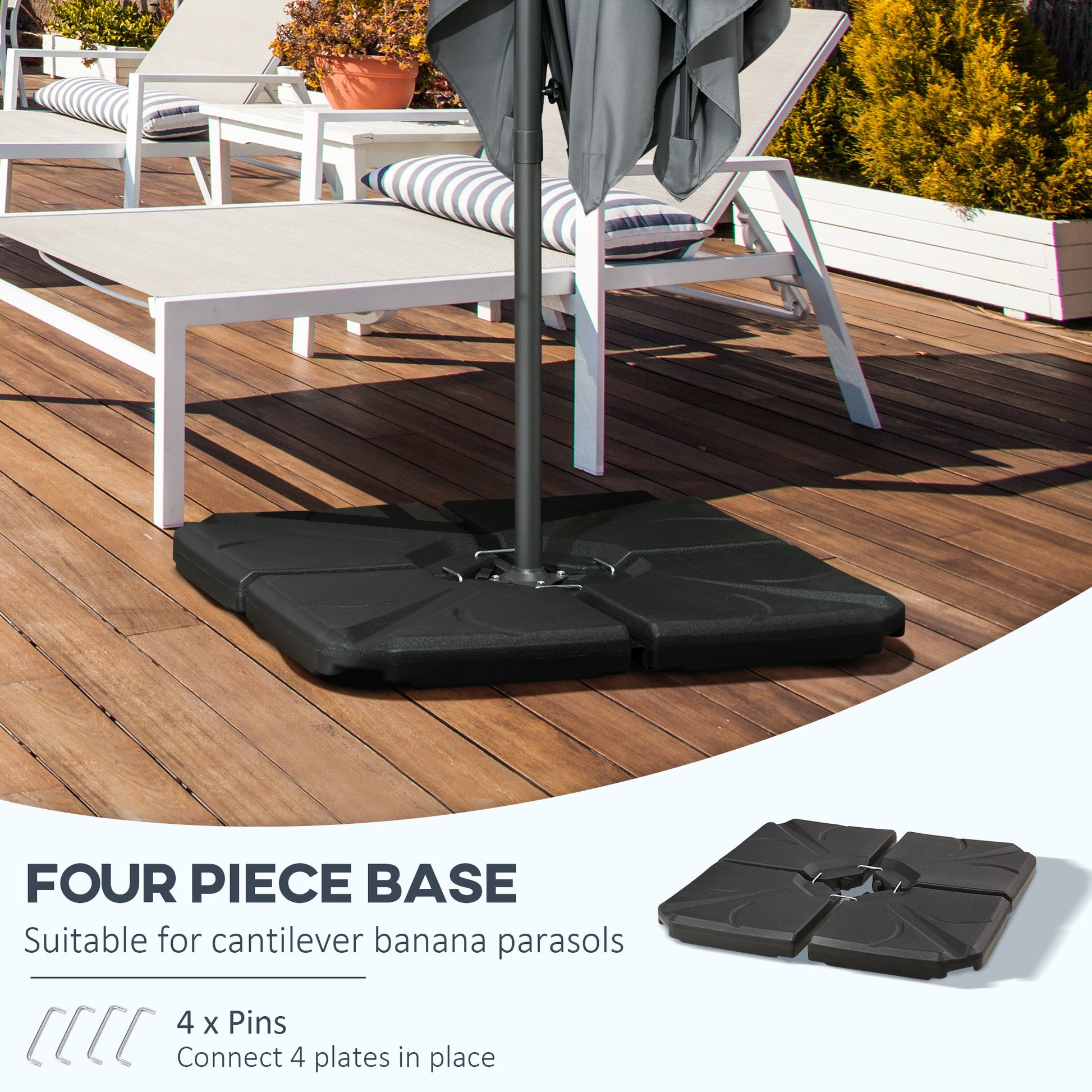 4 Piece Umbrella Base Stand Cantilever Offset Patio Umbrella Weight Plates w/ U Locking, 123 lb Capacity Water or 158 lb