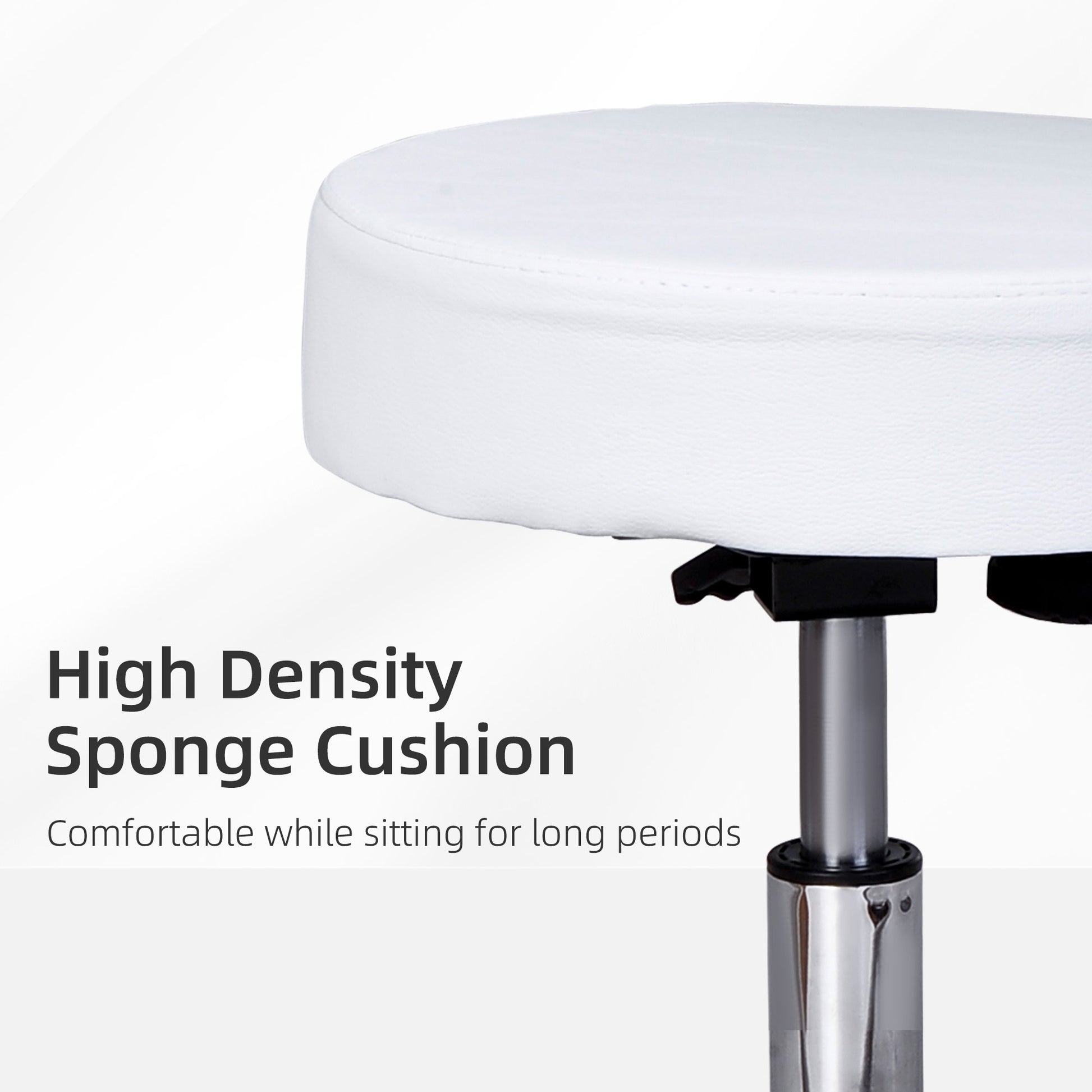 Rolling Stool with Wheels, Swivel Stool with Back Support, Adjustable Height, PU Leather Drafting Chair for Home Office,