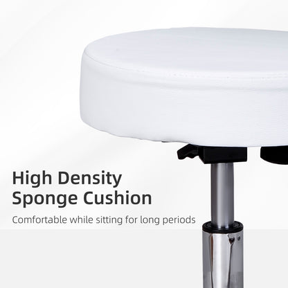 Rolling Stool with Wheels, Swivel Stool with Back Support, Adjustable Height, PU Leather Drafting Chair for Home Office,