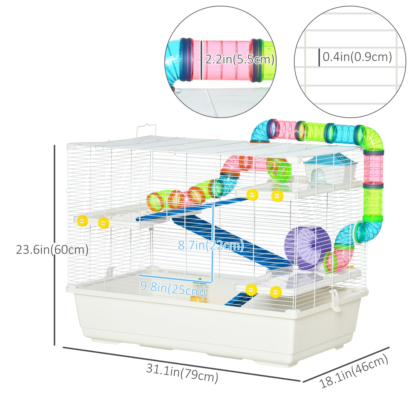 31" Large Hamster Cage, Small Animal House, Multi-storey Gerbil Haven, Tunnel Tube System, with Water Bottle, Exercise W
