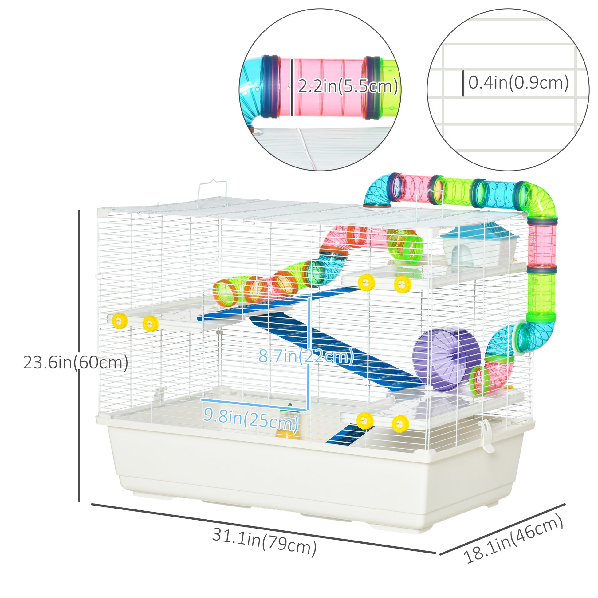 31" Large Hamster Cage, Small Animal House, Multi-storey Gerbil Haven, Tunnel Tube System, with Water Bottle, Exercise W