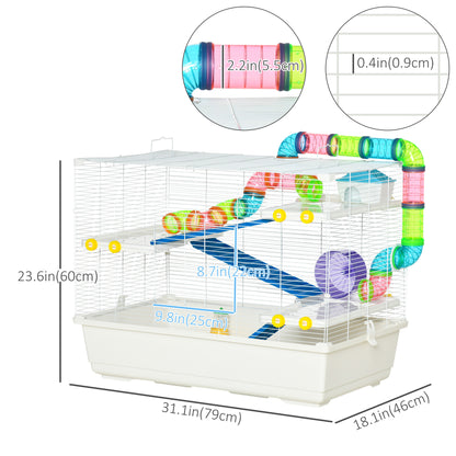 31" Large Hamster Cage, Small Animal House, Multi-storey Gerbil Haven, Tunnel Tube System, with Water Bottle, Exercise W