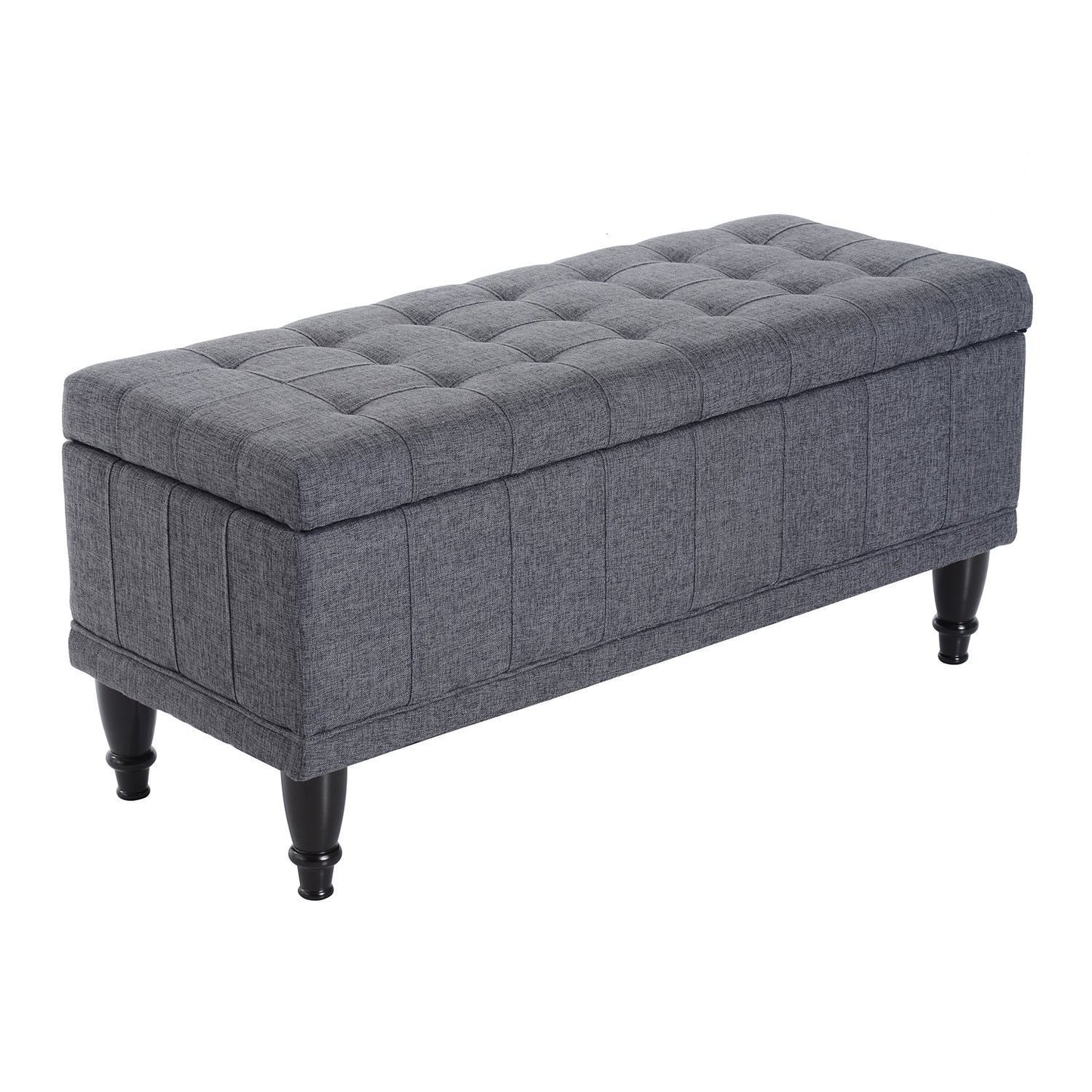 Storage Ottoman, Linen Fabric End of Bed Bench with Soft Close Lid, Button Tufted Storage Bench for Living Room, Entrywa