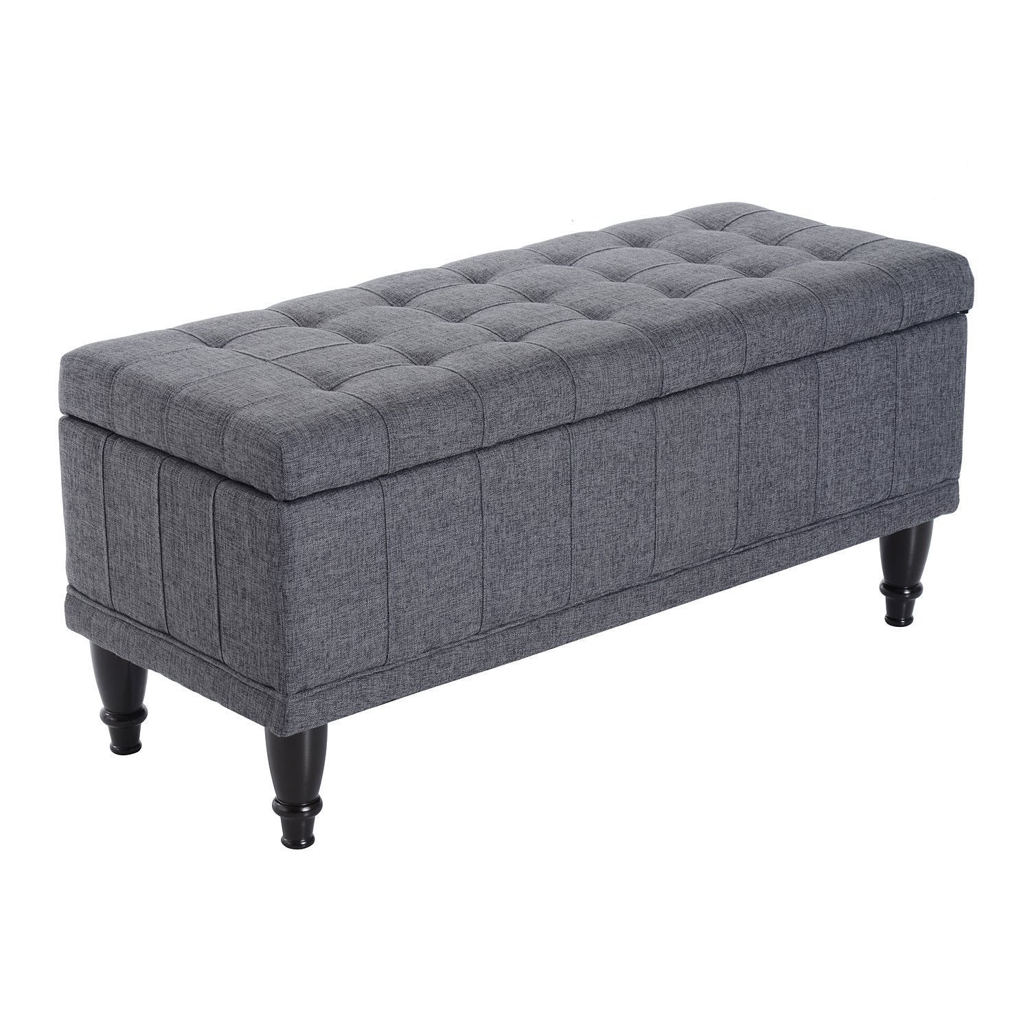 Storage Ottoman, Linen Fabric End of Bed Bench with Soft Close Lid, Button Tufted Storage Bench for Living Room, Entrywa