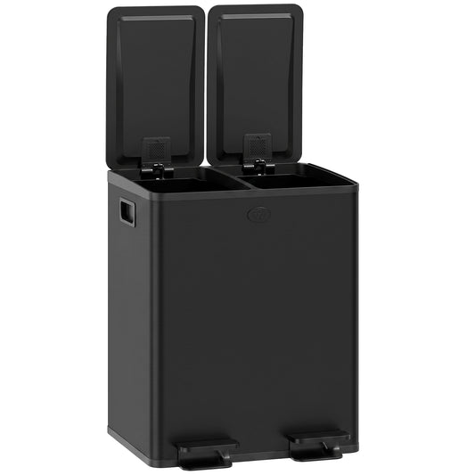 Garbage Bin, Soft-Close Trash Can with Foot Pedal, 2x5 Gallon (2x20 L) Garbage Can with Removable Inner Buckets, Black