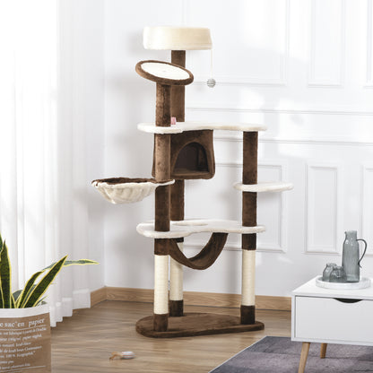 60" Cat Scratching Tree, Cat Bed Condo Post House Pet Furniture Toys-Brown & Beige