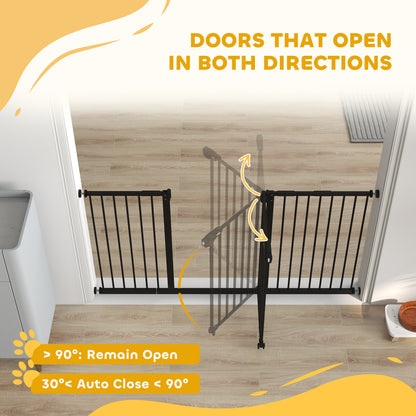 29"-58" Wide Pet Gate with Door Dog Gate and Barrier Indoor for Stairs Includes 7", 8", 12" Extensions Kit, 30 Inch Tall