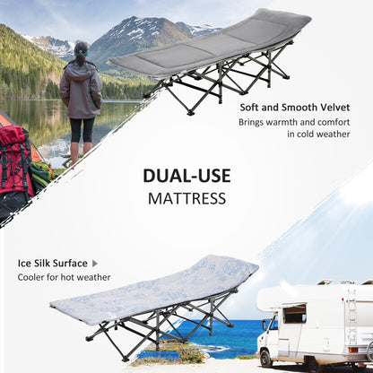 Folding Camping Cot with Mat & Pillow, Double Layer Oxford Heavy Duty Sleeping Cot with Carry Bag Light Grey