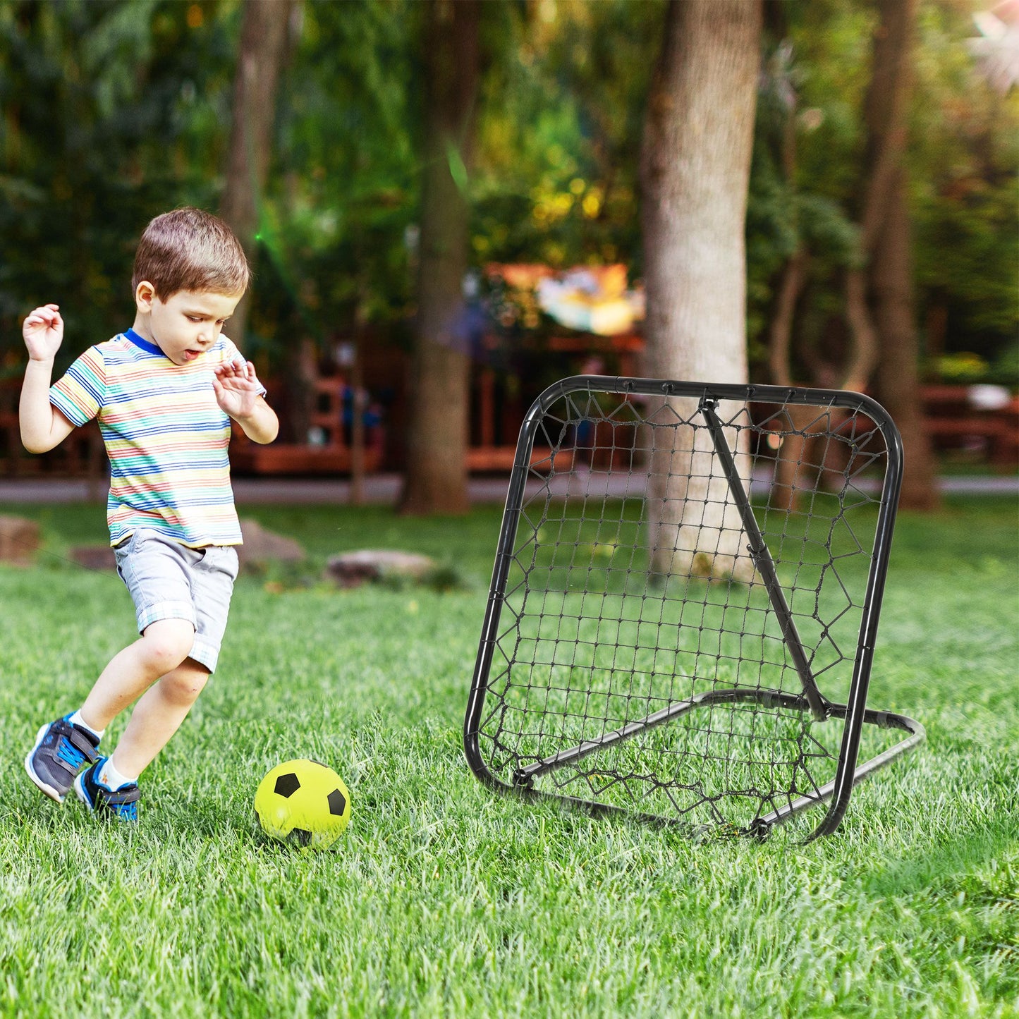 Soozier Soccer Rebounder Net, 3' x 3', Angle Adjustable Baseball Rebounder Net Training Equipment Aid with Quick Folding