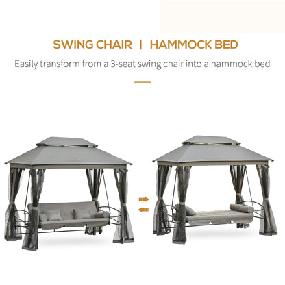 3 Person Outdoor Patio Daybed, 3 in 1 Canopy Gazebo Swing Chair Garden Hammock with Sun Shade, Mesh Mosquito and Net, Da
