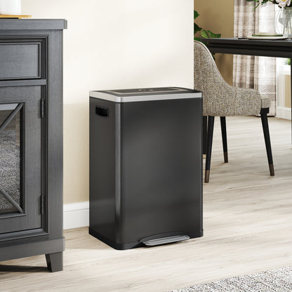 2x5.3 gal (2x20 L) Garbage Bin, Stainless Steel Garbage Can with Soft-Close Lid and Removable Inner Buckets, Black