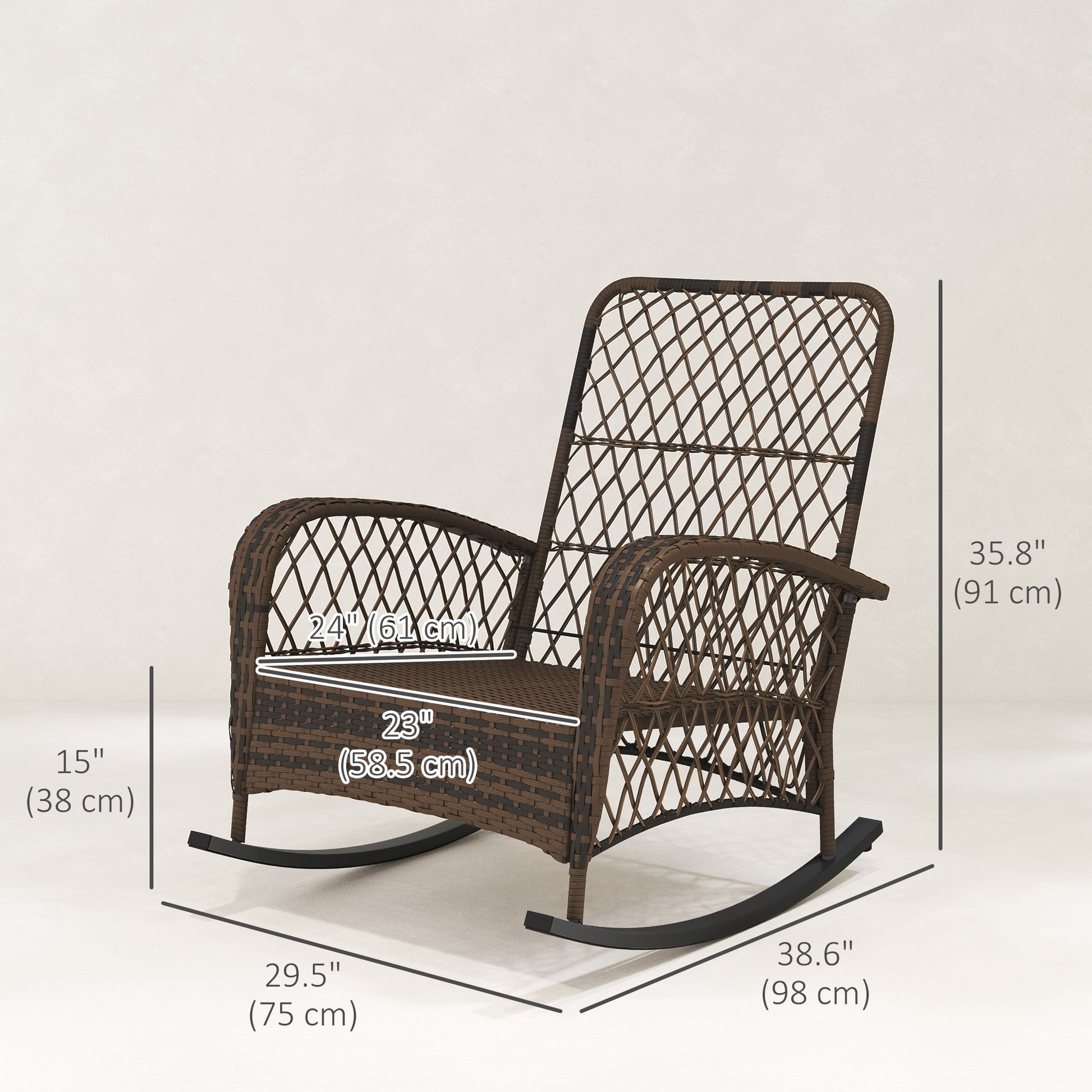 Outdoor Wicker Rattan Rocking Chair Patio Rocker with Thick Cushions for Garden Backyard Porch, Light Green