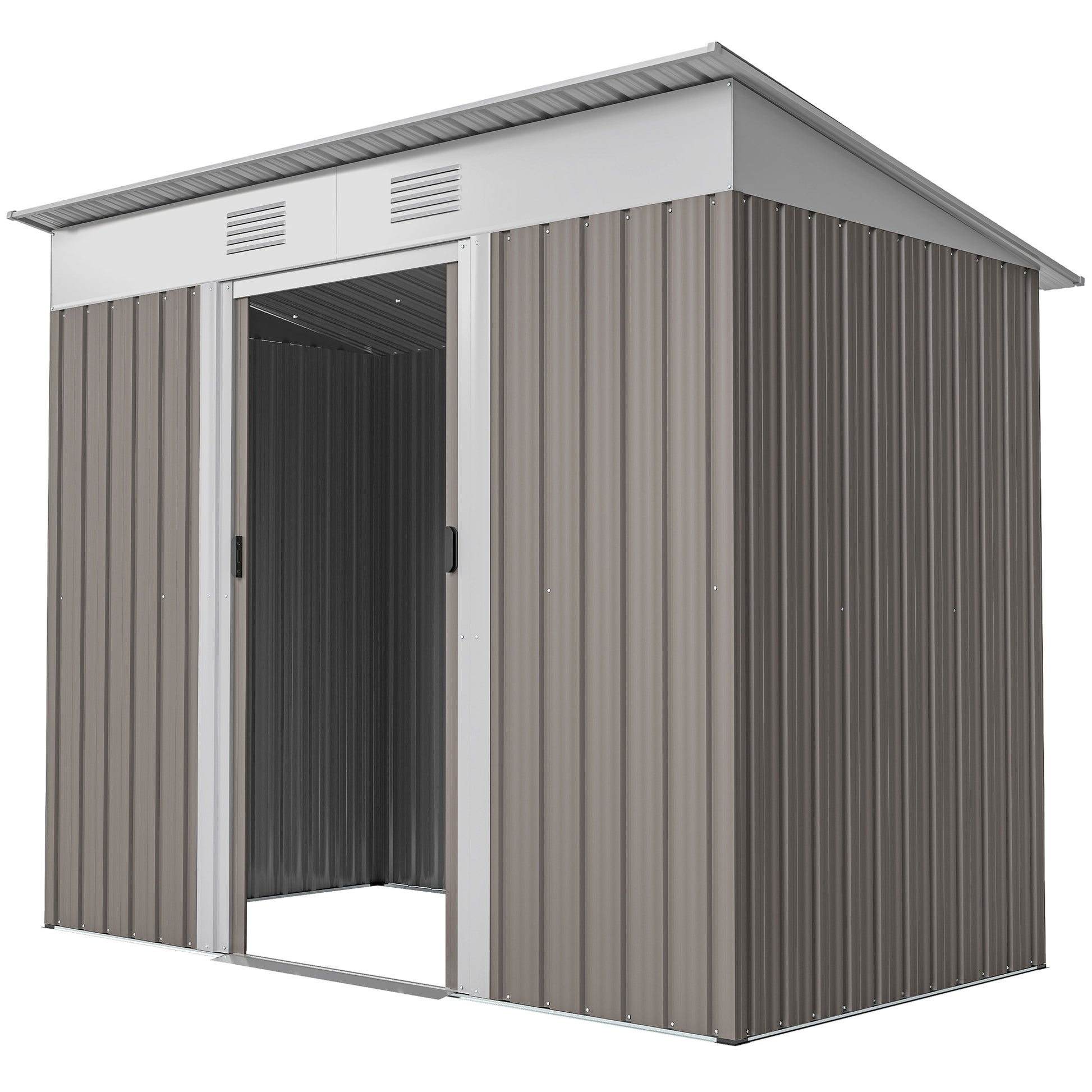 7' x 4' Outdoor Storage Shed, Metal Garden Tool Storage House Organizer with Lockable Sliding Doors and Vents for Backya