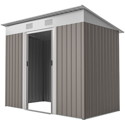 7' x 4' Outdoor Storage Shed, Metal Garden Tool Storage House Organizer with Lockable Sliding Doors and Vents for Backya