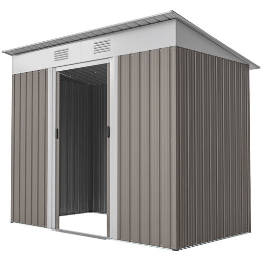 7' x 4' Outdoor Storage Shed, Metal Garden Tool Storage House Organizer with Lockable Sliding Doors and Vents for Backya