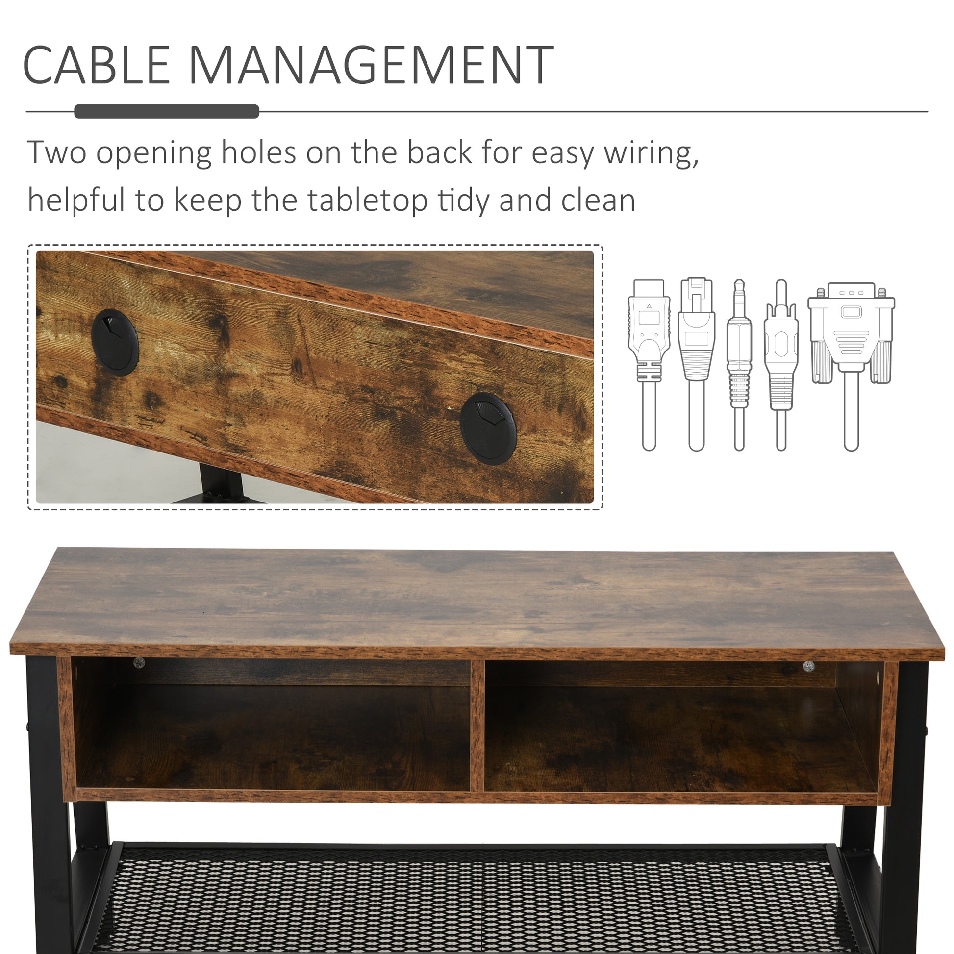 Industrial TV Stand, TV Console Table for TV up to 45'' Flat Screen, Entertainment Center for Living Room, Bedroom, Rust