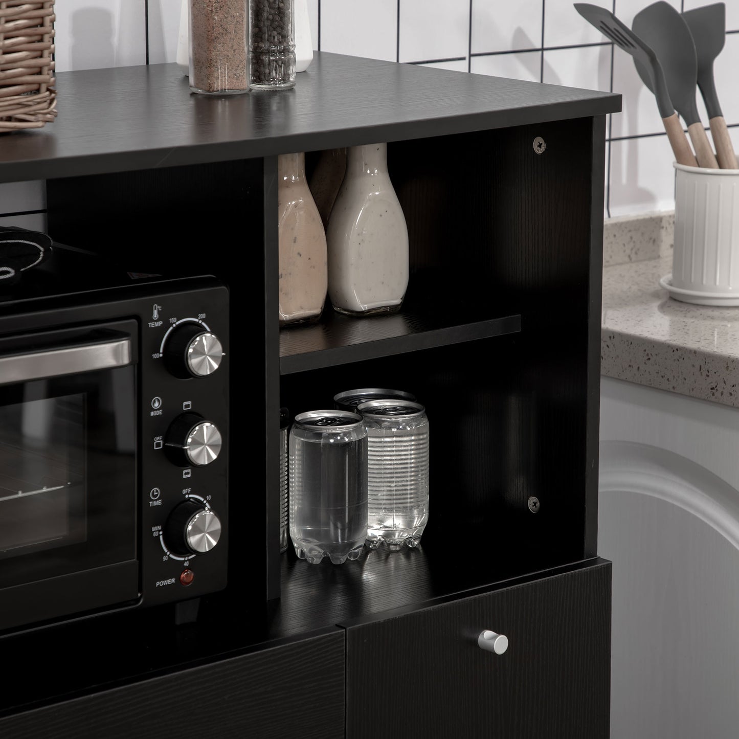 Compact Kitchen Pantry Buffet Server Hutch Storage Cabinet  with Microwave Oven Stand Drawer and Shelves, Black