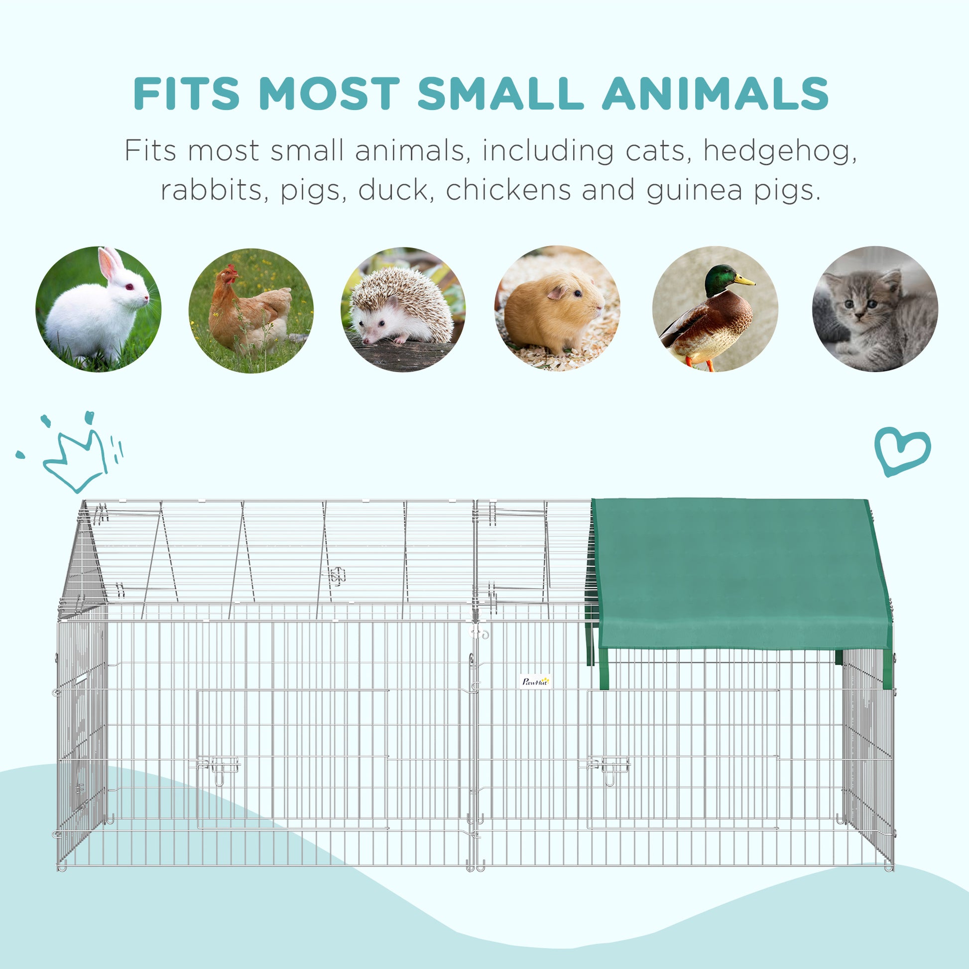Pet Playpen with Roof, Metal Guinea Pig Cage, Rabbit Pen, Chicken Coop Run, Catio Cat Enclosure with Cover, Doors, Indoo