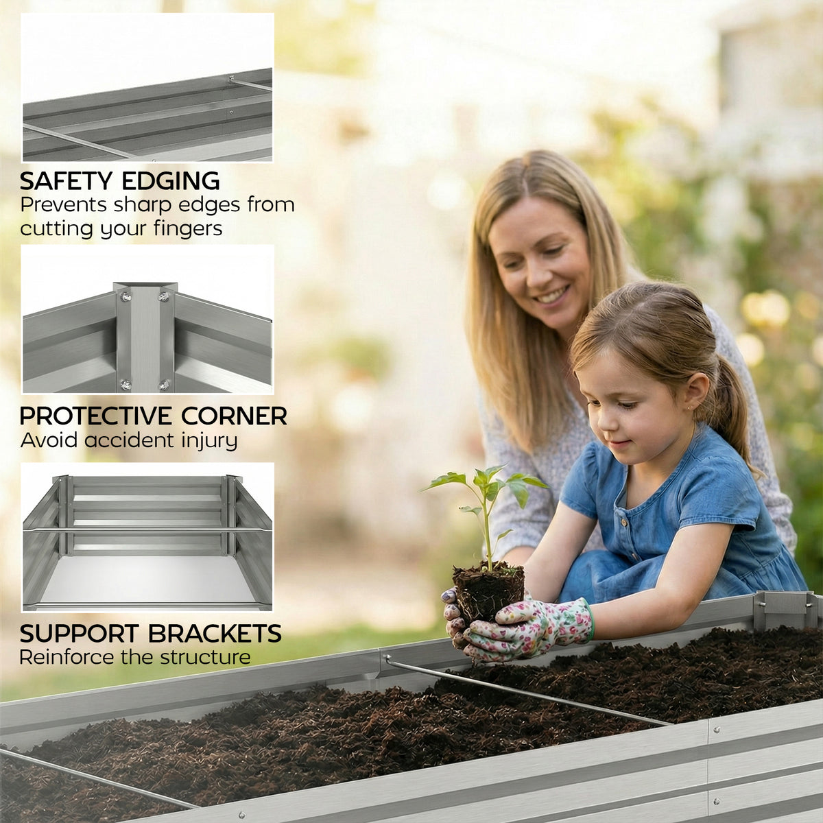 8'x2'x1' Galvanized Raised Bed, Large Elevated Planter Box for Growing Flowers, Herbs and Vegetables, Silver