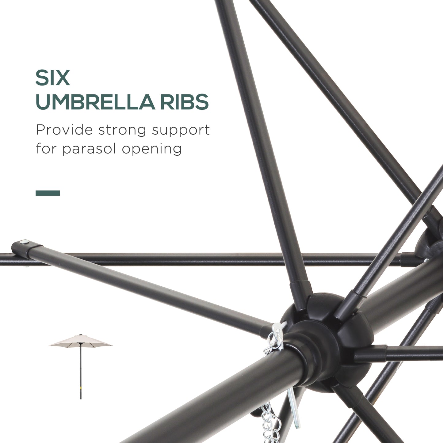 6.6FT Patio Umbrella, Outdoor Parasol with 6 Solid Ribs, Cream White